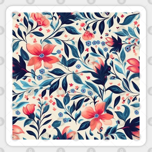 Pink and Navy Seamless Floral Pattern on White Sticker by AstroWolfStudio